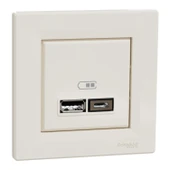 Schneider Electric EPH2700323 Asfora Krem USB Prizi İkili 2.4A Type A+C thumbnail 1