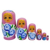 Ahşap Matruşka Bebek Altılı Set Gül Pembe - 1
