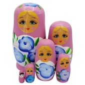 Ahşap Matruşka Bebek Altılı Set Gül Pembe - 3