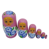 Ahşap Matruşka Bebek Altılı Set Gül Pembe - 4