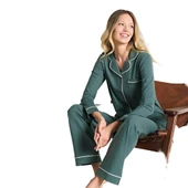 Over Sleep 3103 Kadın Kışlık Ön Düğmeli Uzun Kollu V-Yaka Yeşil Pijama Takımı - 1