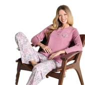 Over Sleep 3112 Kadın Büyük Beden Ön Üç Düğme Kışlık Pijama Takımı - 1