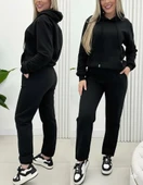 Kadın Uzun Kollu Kapşonlu Bağcıklı üç Iplik Bluz Ve Pantolon Ikili Takım thumbnail 3