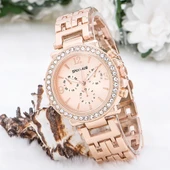 Zarif Ve Şık Özel Tasarım Zirkon Taşlı Metal Bayan Kol Saati (rose) thumbnail 1