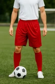Erkek Kırmızı Futbol Şortu Ve Çorap Seti - Spor Antrenman Ve Maç Kombini - 1