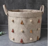 Katlanabilir Çok Amaçlı Ponponlu Yuvarlak Düzenleyici Saklama Kutusu Organizer Keçe (maxi Boy) - 03778 thumbnail 1