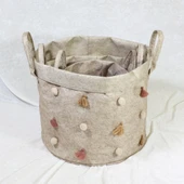 Katlanabilir Çok Amaçlı Ponponlu Yuvarlak Düzenleyici Saklama Kutusu Organizer Keçe Set thumbnail 2