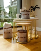 Deri Şeritli Yuvarlak Çok Amaçlı Düzenleyici Organizer Kutu Keçe Sepet (3'lü Set) thumbnail 3