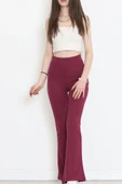 Şık Ve Rahat Yüksek Bel İspanyol Paça Fitilli Toparlayıcı Mürdüm Tayt thumbnail 4