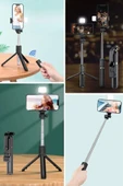 Kendiliğinden Işıklı Masaüstü Tripod Olabilen Telefon Tutuculu Kablosuz Kumandalı Selfie Çubuğu thumbnail 5