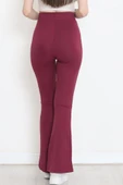 Şık Ve Rahat Yüksek Bel İspanyol Paça Fitilli Toparlayıcı Mürdüm Tayt thumbnail 7