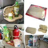 Araç İçi Koltuk Arkası Katlanabilir Bardak Tutuculu Bej Tepsi - 7