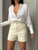 BİÇOMİ Kemerli deri şort krem h241003 thumbnail 2