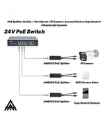 AN6650 PoE Splitter Adaptör 24V to 12V Gigabit Ethernet IP Kamera NVR Modem Access Point Dönüştürücü thumbnail 2
