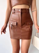 BİÇOMİ Önden iki cepli deri etek kahve h240040 thumbnail 1
