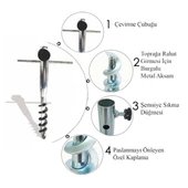 Leva House Burgulu Metal Sıkma Aparatlı Plaj Şemsiye Kazığı 40 cm - 2
