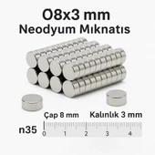 5 Adet 8x3mm Yuvarlak Neodyum Mıknatıs Güçlü Nikel Kaplamalı Kaliteli Dayanıklı Magnet thumbnail 1