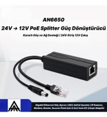 AN6650 PoE Splitter Adaptör 24V to 12V Gigabit Ethernet IP Kamera NVR Modem Access Point Dönüştürücü thumbnail 1