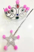 Pembe Ponponlu Gümüş Renk Prenses Tacı ve Gümüş Renk Prenses Asası - 1