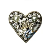 Taşlı Kalp Broş, Kutu, Sandık Süsü - Nikel, 1 Adet - 1