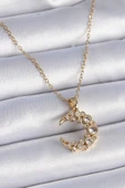 316L Çelik Zincir Gold Renk Zirkon Taşlı Hilal Model Kadın Kolye - TJ-BKO9354 - 1