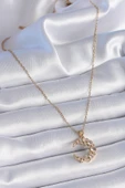 316L Çelik Zincir Gold Renk Zirkon Taşlı Hilal Model Kadın Kolye - TJ-BKO9354 - 2