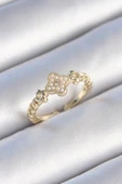 Pirinç Gold Renk İncili Yonca Model Zirkon Taş Detay Kadın Yüzük - TJ-BYK3438 - 1