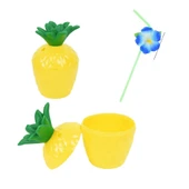 Ananas Hawaii Luau Aloha Pipetli İçecek Kabı Bardak 10x13 cm 1 Adet - 1