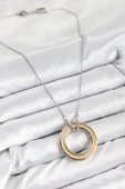 316L Çelik Zirkon Taşlı Dönen Daire Model Gold Ve Gümüş Renk Kadın Kolye - TJ-BKO10479 thumbnail 2