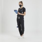 JOGGER Kadın Likralı Üniforma Takımı - Siyah thumbnail 1