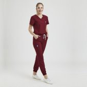 JOGGER Kadın Likralı Üniforma Takımı - Bordo - 1