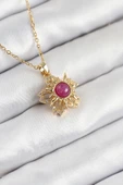 316L Çelik Zirkon Taşlı Döner Güneş Model Gold Renk Kadın Kolye - TJ-BKO10510 thumbnail 1