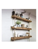 Halatlı Raf Ahşap Duvar Rafı 3 Lü Halatlı Duvar Rafı Kitaplık - 1