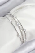 Pirinç Zirkon Taşlı Su Yolu Model Gümüş Renk Kadın Bileklik - TJ-BB7868 thumbnail 1