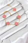 316L Çelik Gold Zincir Pembe Yonca Renk Bileklik - TJ-BB7908 thumbnail 2