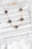 316L Çelik Zincir Gold Renk Lacivert Yonca Kadın Kolye - TJ-BKO10567 thumbnail 2