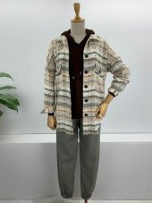 Kadın Krem Desenli Cepli Salaş Tüvit Gömlek - 2