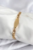316L Çelik Gold Renk Oval Yazı Yazmaya Uygun Kadın Bileklik - TJ-BB7917 thumbnail 1