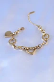 316L Çelik Gold Renk Kalp Figür Zincir Model Kadın Bileklik - TJ-BB5232 thumbnail 1