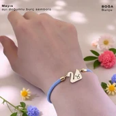 14 Ayar Altın Plakalı Doğum Ayına Özel Mavi İpek Örgülü Kuğu Kuşu Motifli Hediye Bileklik-603 thumbnail 2