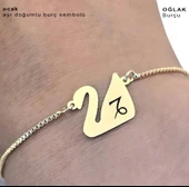 14 Ayar Altın Plakalı Doğum Ayına Özel Altın Renkli Zincirli Kuğu Kuşu Motifli Hediye Bileklik-599 thumbnail 3