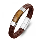 Kaplan Gözü Taşlı Kahverengi Deri Erkek Çelik Bileklik 31834B6D2 thumbnail 1