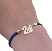 14 Ayar Altın Plakalı İsme Özel Kuğu Kuşu Figürlü Lacivert Örgü İpli Hediye Bileklik-604 thumbnail 3