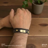 14 Ayar Altın Plakalı Doğum Ayına Özel Koyu Kahverengi Derili Dikdörtgen Figürlü Hediye Bileklik-602 thumbnail 2