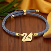 14 Ayar Altın Plakalı Harfe Özel Mavi İpek Örgülü Kuğu Kuşu Motifli Hediye Bileklik-603 thumbnail 1