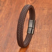 Kahve Deri Örgü Çelik Bileklik 31833B4D5 - 2