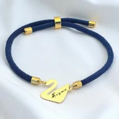 14 Ayar Altın Plakalı İsme Özel Kuğu Kuşu Figürlü Lacivert Örgü İpli Hediye Bileklik-604 thumbnail 1