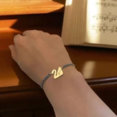 14 Ayar Altın Plakalı İsme Özel Kuğu Kuşu Figürlü Altın Renkli Zincirli Mavi Taş Desenli Hediye Bileklik-600 thumbnail 2