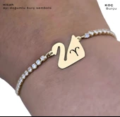 14 Ayar Altın Plakalı Doğum Ayına Özel Altın Renkli Zincirli Beyaz Taş Desenli Kuğu Kuşu Motifli Hediye Bileklik-601 thumbnail 3