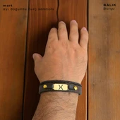 14 Ayar Altın Plakalı Doğum Ayına Özel Koyu Kahverengi Derili Dikdörtgen Figürlü Hediye Bileklik-602 thumbnail 3